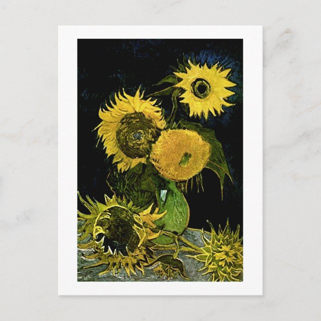 Still Life Vase Five Sunflowers Van Gogh Fine Art Postcard (Front)