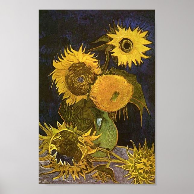 Still Life Vase Five Sunflowers Van Gogh Fine Art Poster (Front)