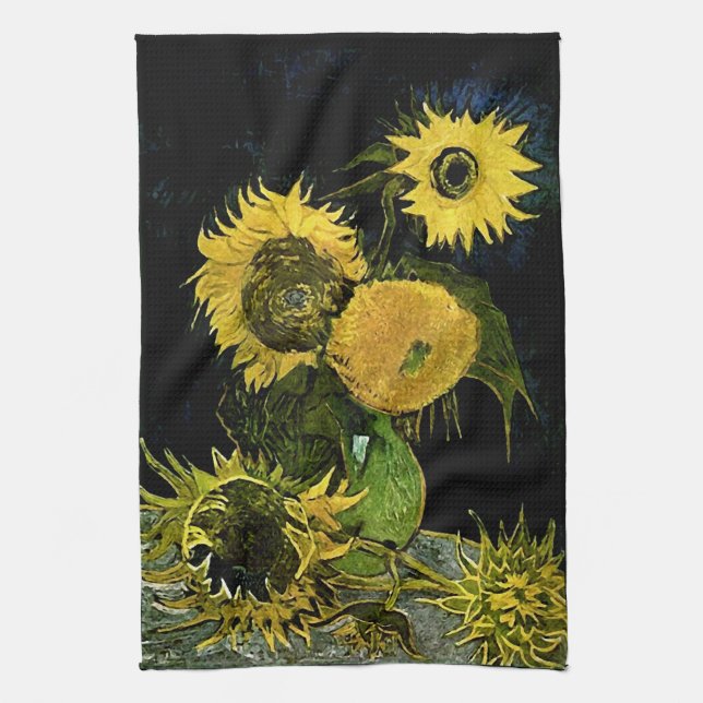 Still Life Vase Five Sunflowers Van Gogh Fine Art Towel (Vertical)