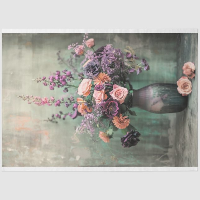 Still Life, Vase & Vibrant Rustic Purple Floral  Tissue Paper (Front)