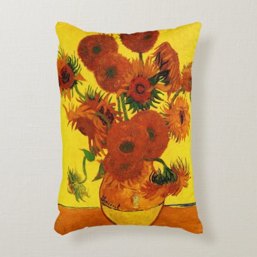 Still Life Vase w 15 Sunflowers Vincent van Gogh Accent Pillow