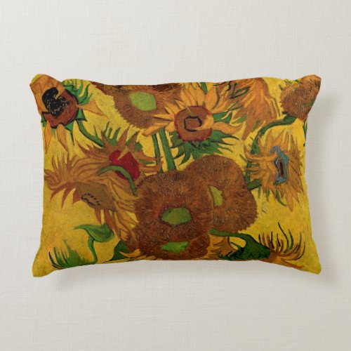 Still Life Vase w 15 Sunflowers Vincent van Gogh Accent Pillow