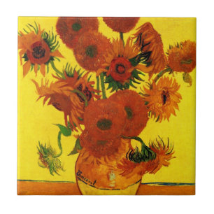 Still Life Vase w 15 Sunflowers Vincent van Gogh Ceramic Tile