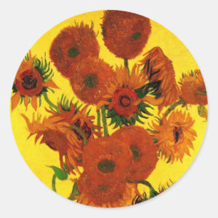 Still Life Vase w 15 Sunflowers Vincent van Gogh Classic Round Sticker