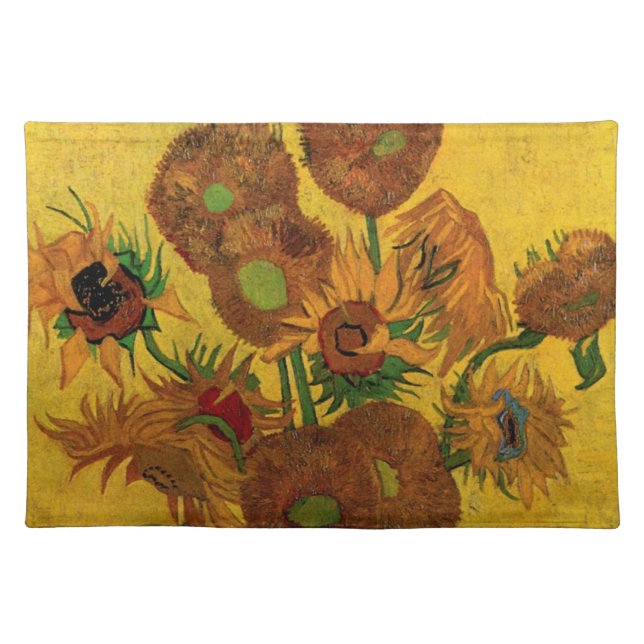Still Life Vase w 15 Sunflowers Vincent van Gogh Cloth Placemat (Front)