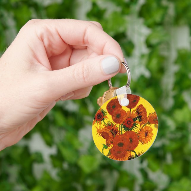 Still Life Vase w 15 Sunflowers Vincent van Gogh Keychain (Hand)