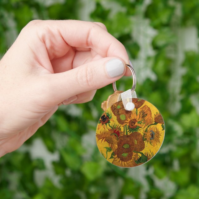 Still Life Vase w 15 Sunflowers Vincent van Gogh Keychain (Hand)