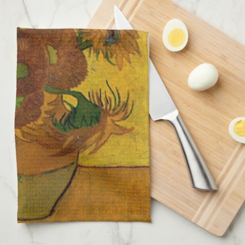 Still Life Vase w 15 Sunflowers Vincent van Gogh Kitchen Towel
