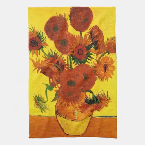 Still Life Vase w 15 Sunflowers Vincent van Gogh Kitchen Towel