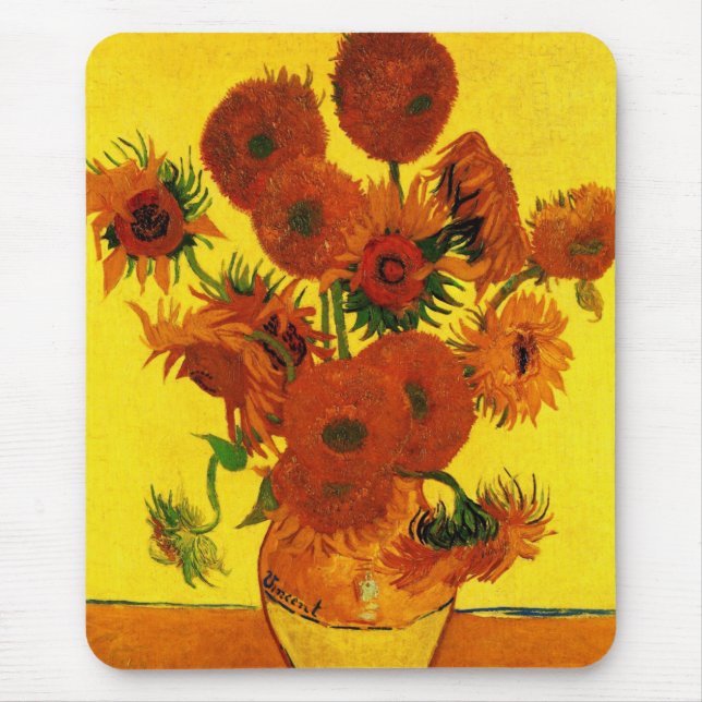 Still Life Vase w 15 Sunflowers Vincent van Gogh Mouse Pad (Front)