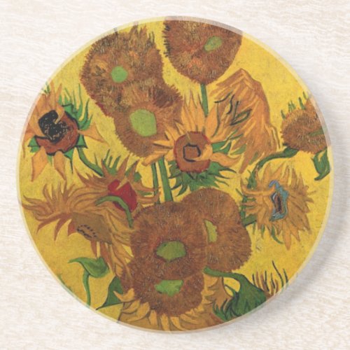 Still Life Vase w 15 Sunflowers Vincent van Gogh Sandstone Coaster