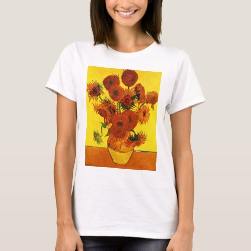 Still Life Vase w 15 Sunflowers Vincent van Gogh T_Shirt