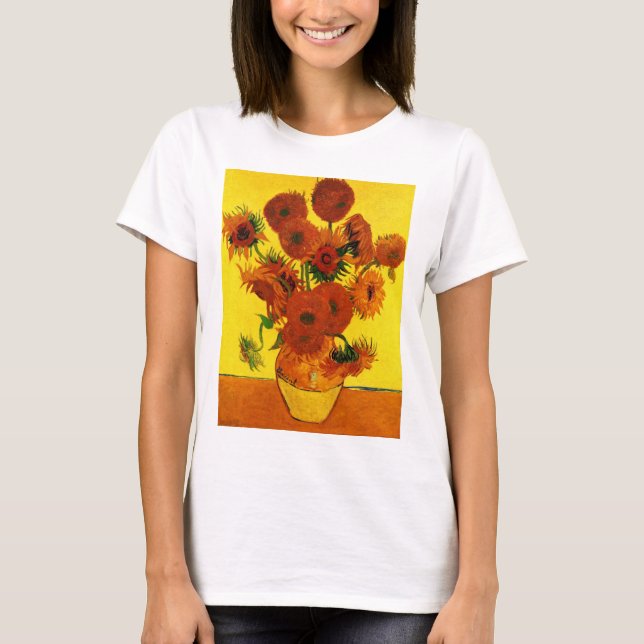 Still Life Vase w 15 Sunflowers Vincent van Gogh T-Shirt (Front)
