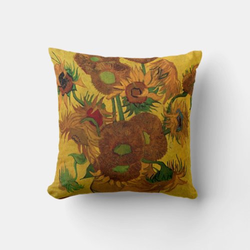 Still Life Vase w 15 Sunflowers Vincent van Gogh Throw Pillow