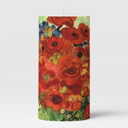 Still Life Vase with Daisies and Poppies Van Gogh Pillar Candle