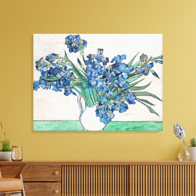 Still Life Vase with Irises by Vincent van Gogh Canvas Print (Insitu(LivingRoom))