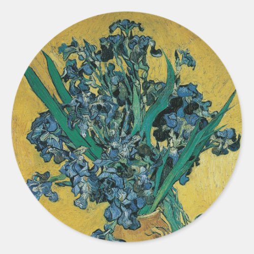Still Life Vase with Irises by Vincent van Gogh Classic Round Sticker