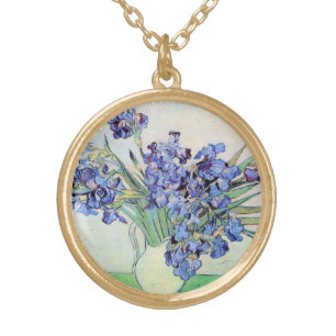 Still Life Vase with Irises by Vincent van Gogh Gold Plated Necklace