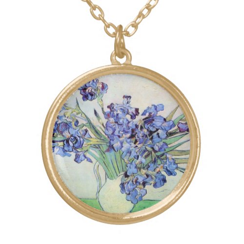 Still Life Vase with Irises by Vincent van Gogh Gold Plated Necklace