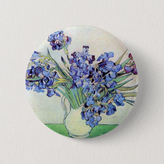 Still Life Vase with Irises by Vincent van Gogh Pinback Button (Front)