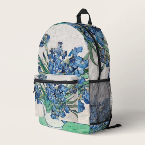Still Life Vase with Irises by Vincent van Gogh Printed Backpack