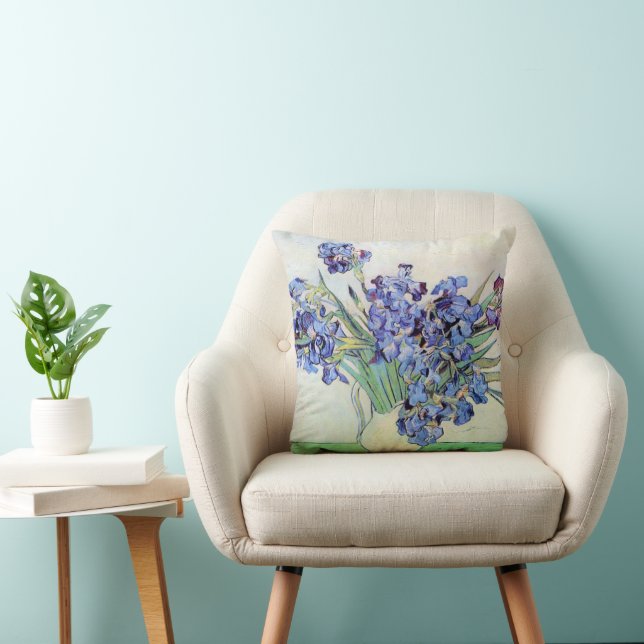Still Life Vase with Irises by Vincent van Gogh Throw Pillow (Chair)