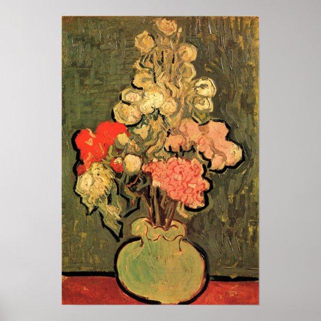 Still Life Vase With Rose Mallows by van Gogh 1890 Poster (Front)