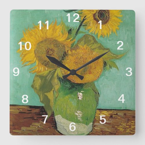 still life _ vase with three sunflowers van Gogh Square Wall Clock