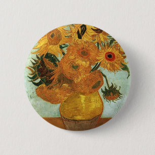 Still life - Vase with twelve Sunflowers, Vincent Pinback Button