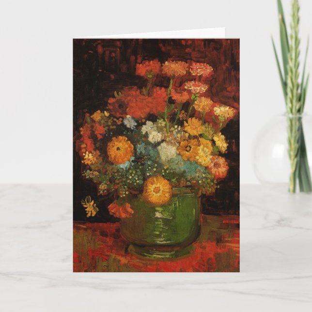 Still Life Vase with Zinnias by Vincent van Gogh Card (Front)