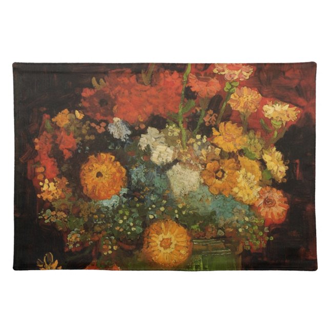 Still Life Vase with Zinnias by Vincent van Gogh Cloth Placemat (Front)