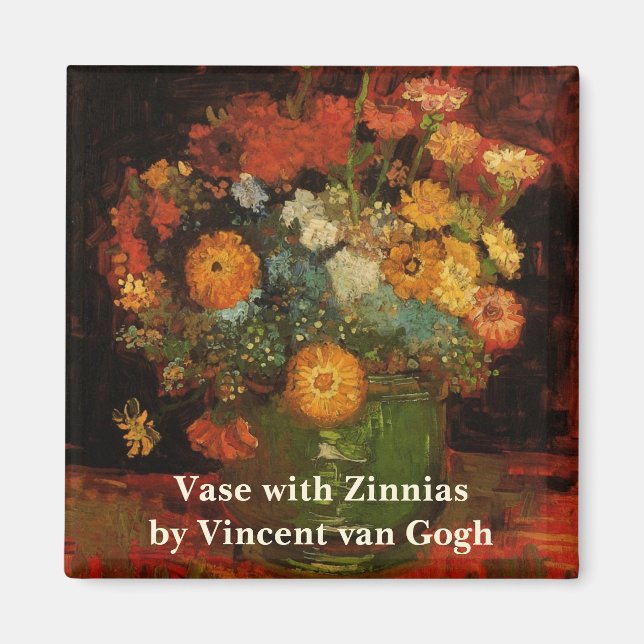 Still Life Vase with Zinnias by Vincent van Gogh Magnet (Front)