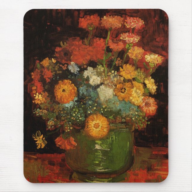 Still Life Vase with Zinnias by Vincent van Gogh Mouse Pad (Front)