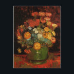 Still Life Vase with Zinnias by Vincent van Gogh Postcard<br><div class="desc">Still Life Vase with Zinnias by Vincent van Gogh is a vintage fine art post impressionism still life floral nature painting. A green vase with a bouquet of blooming zinnia flowers from the garden in beautiful fall colors. About the artist: Vincent Willem van Gogh (1853 -1890) was one of the...</div>