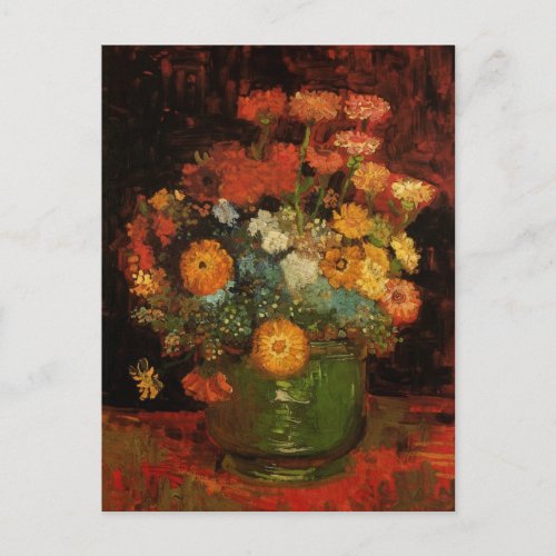 Still Life Vase with Zinnias by Vincent van Gogh Postcard