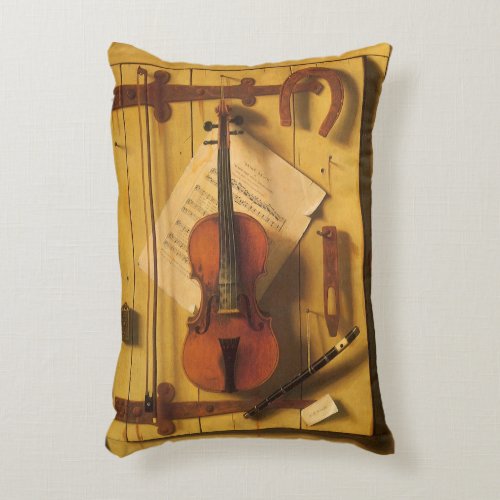 Still Life Violin and Music by William Harnett Accent Pillow