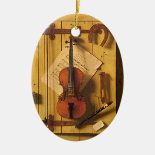 Still Life Violin and Music by William Harnett Ceramic Ornament