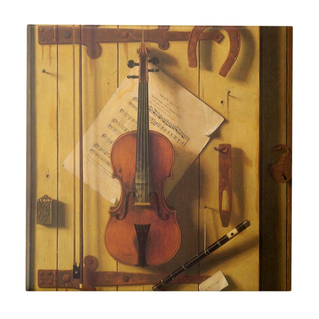 Still Life Violin and Music by William Harnett Ceramic Tile (Front)