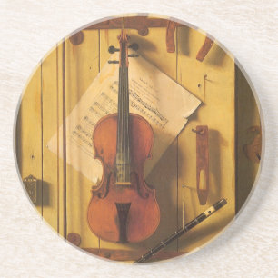 Still Life Violin and Music by William Harnett Drink Coaster