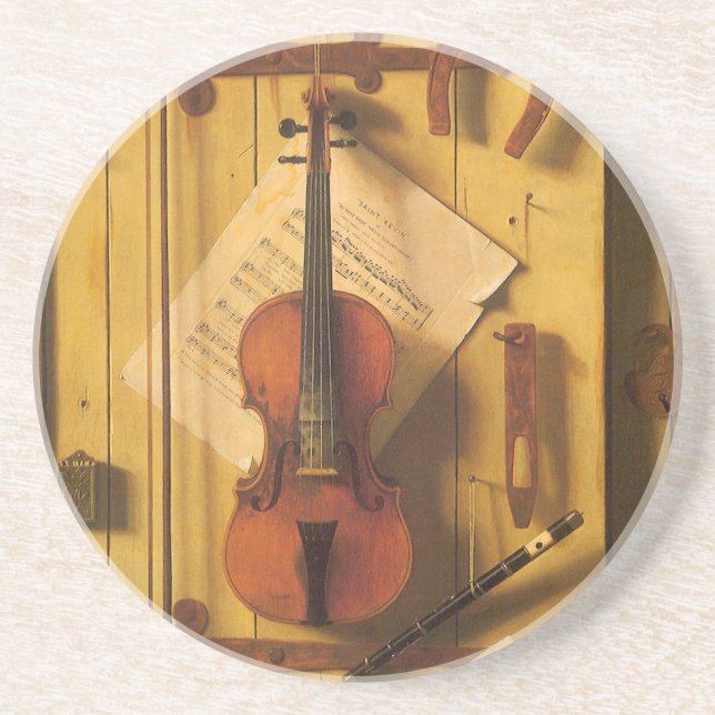 Still Life Violin and Music by William Harnett Drink Coaster (Front)