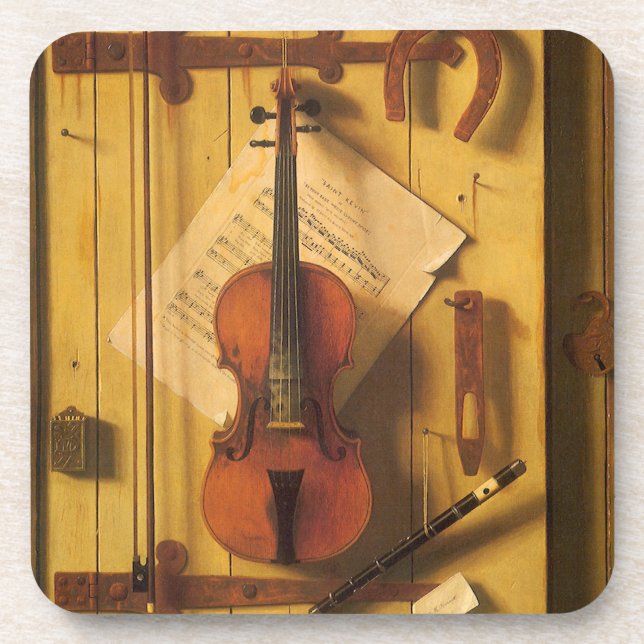 Still Life Violin and Music by William Harnett Drink Coaster (Front)
