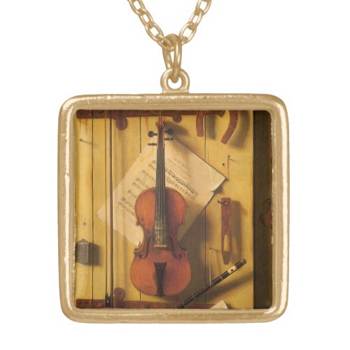 Still Life Violin and Music by William Harnett Gold Plated Necklace