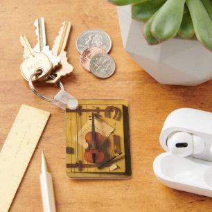 Still Life Violin and Music by William Harnett Keychain