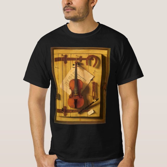 Still Life Violin and Music by William Harnett T-Shirt (Front)