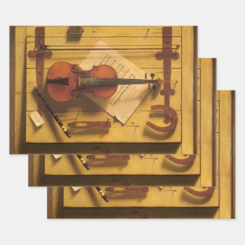 Still Life Violin and Music by William Harnett Wrapping Paper Sheets