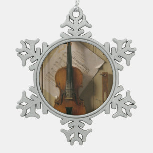 Still Life, Violin and Music Snowflake Pewter Christmas Ornament