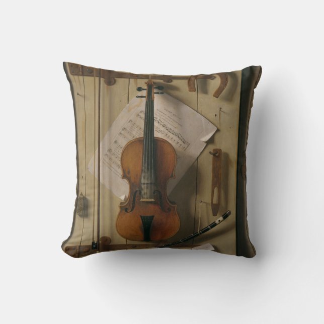 Still Life, Violin and Music Throw Pillow (Front)