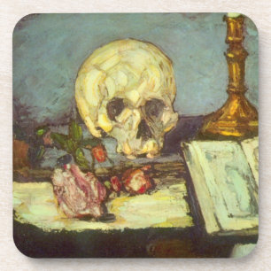 Still Life w Skull, Candle, Book By Paul Cezanne Beverage Coaster