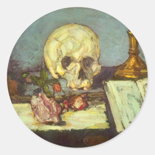 Still Life w Skull Candle Book By Paul Cezanne Classic Round Sticker