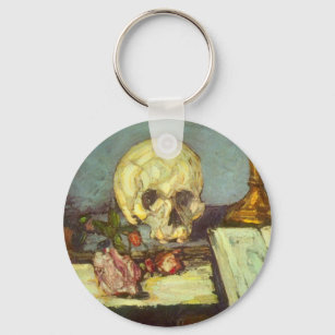 Still Life w Skull, Candle, Book By Paul Cezanne Keychain